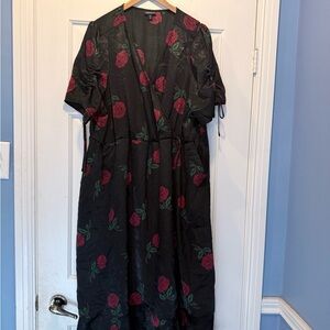 Torrid Black Maxi Dress with Red Floral Design
